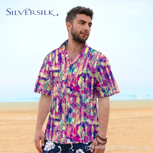 Polyester OEM Hip Hop gedruckt Rosa Herrenhemden